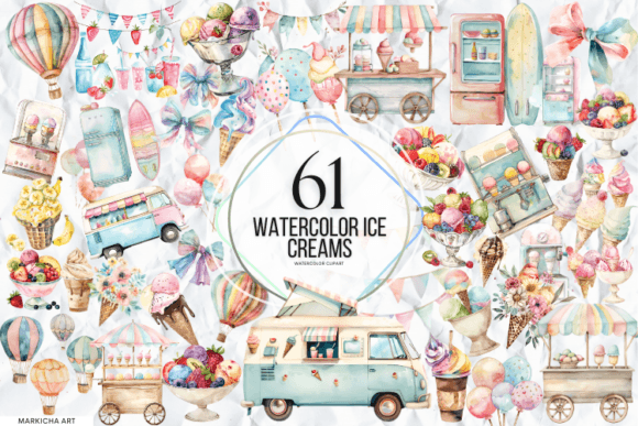 Watercolor Ice Cream Clipart