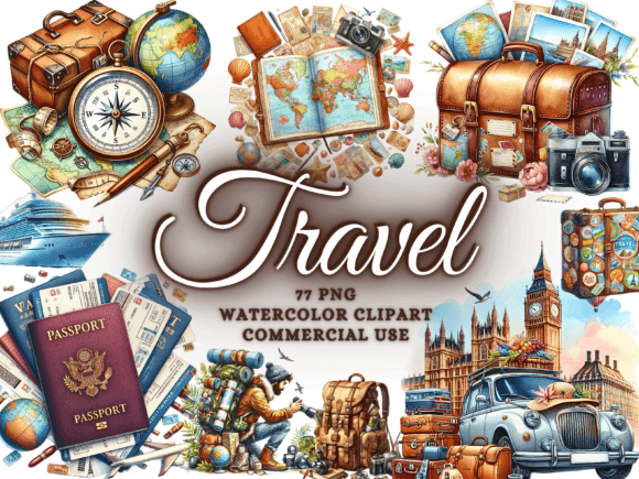 Watercolor Travel Clipart Landmarks Png