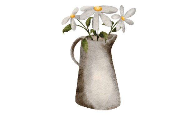 Watering Can with Flowers, Watercolor