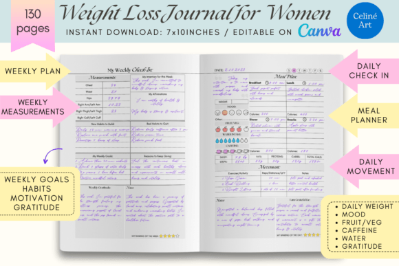 Weight Loss Journal for Women Canva KDP