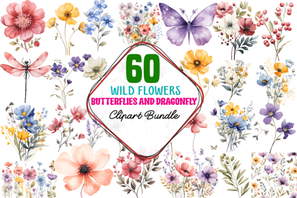 Wild Flowers Butterflies and Dragonfly