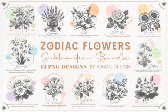 Zodiac Birth Flowers PNG Sublimation